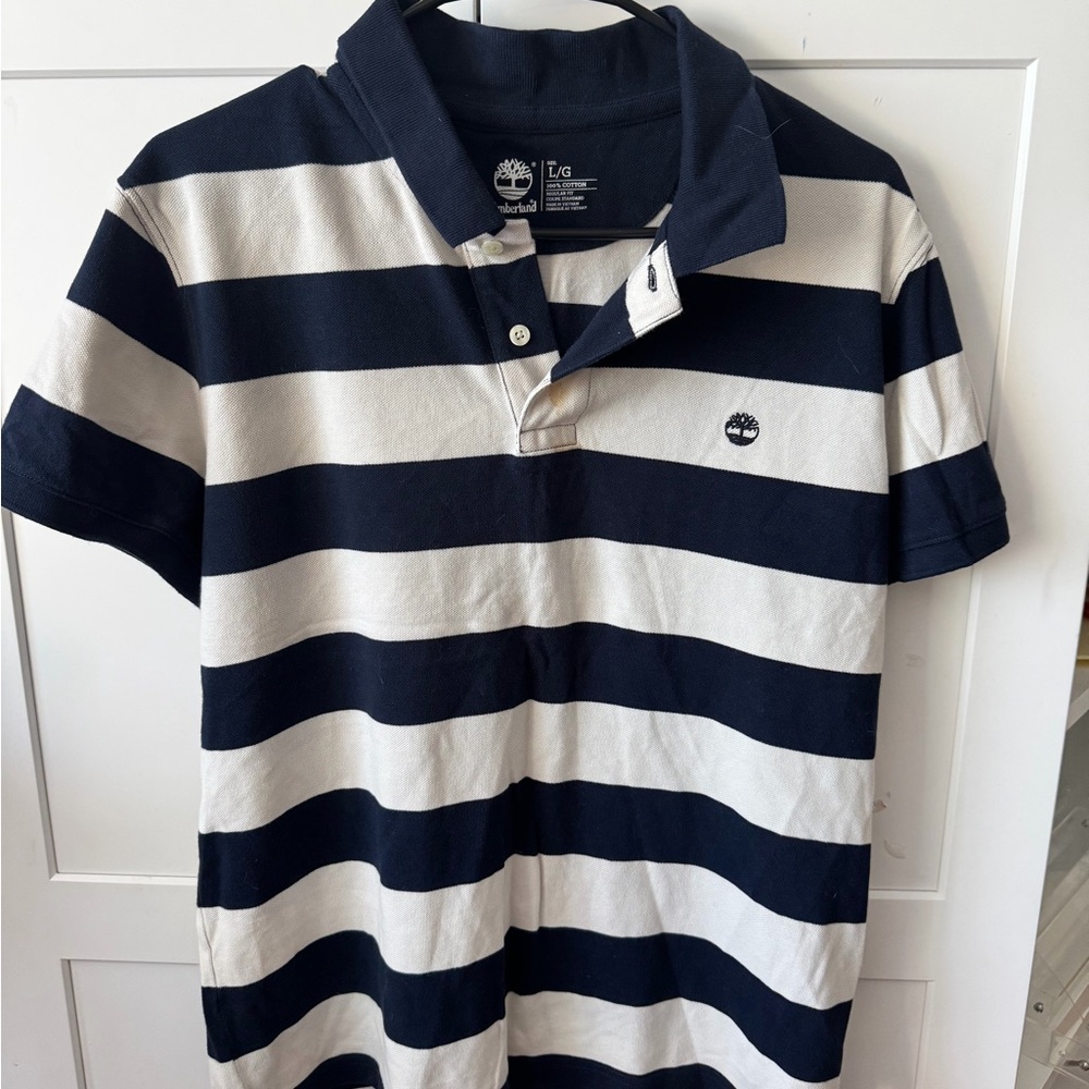 Timberland Boys Navy and White Striped Polo